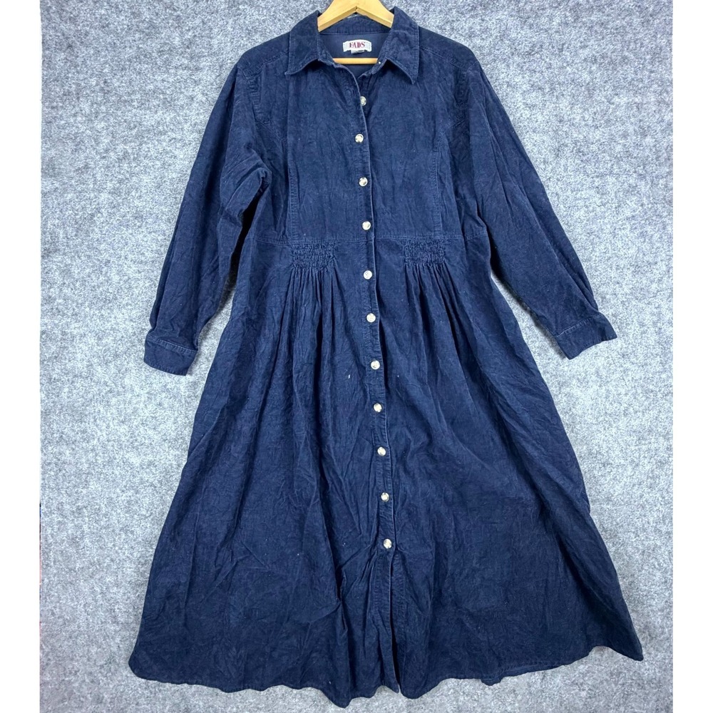 Vintage Fads Denim Dress Womens 16W Blue 90s Modest Housewife Button Front